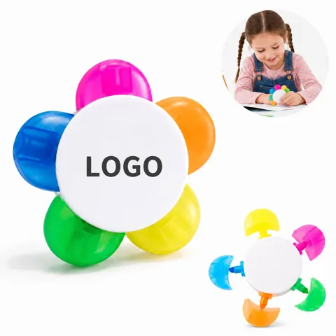 5 Petal Shaped Fluorescent Highlighters Set, Non-Smudge