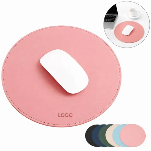 Round Waterproof PU Leather Mouse Pad with Non-Slip Rubber
