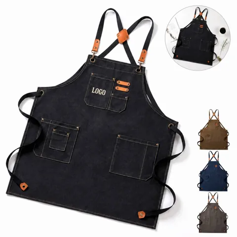 Heavy Duty Denim Bib Apron with 3 Pockets, Unisex