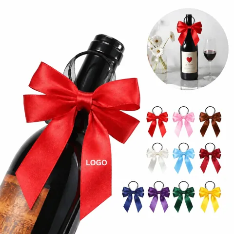 Wine Bottle Decorative Ribbon Bow, Easy Attach Gift Accent