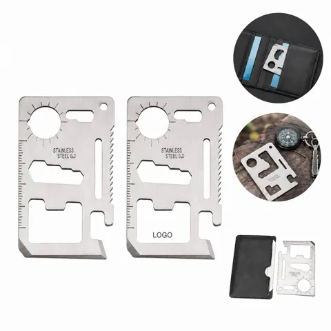 Compact Survival Multi-Tool Wallet Card with Durable Sheath