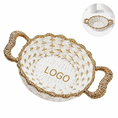 Round Wicker Storage Basket with Two Handles, Sturdy Design