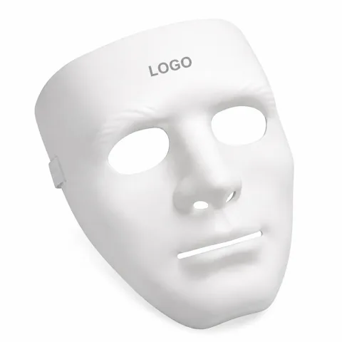 White PVC Masquerade Mask with Eye Cutouts and Elastic Strap