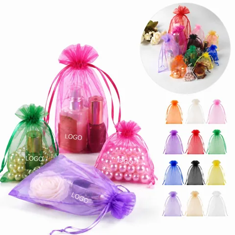 Clear Organza Gift Pouches with Ribbon Ties, Envelope Bottom