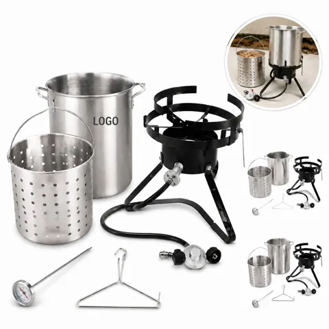 Outdoor Turkey Fryer Pot with Basket, Aluminum, Heat Control