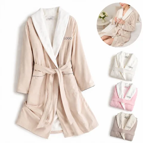 Ultra Soft Absorbent Cotton Bathrobe with Pockets for Spa
