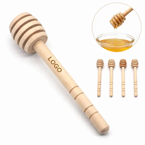 Natural Wood Honey Dipper Stick with Deep Grooves for Syrup