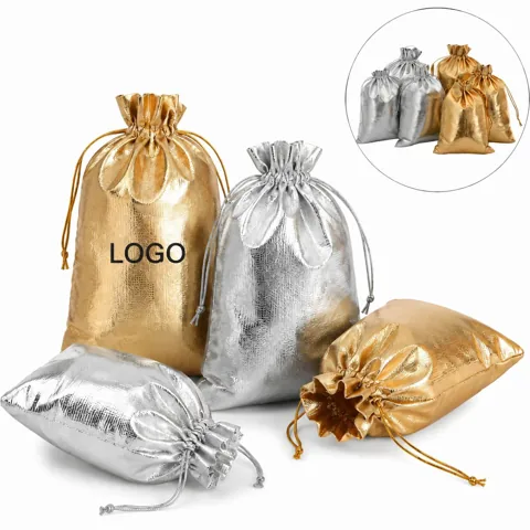 Metallic Drawstring Gift Pouches with Shiny Closure