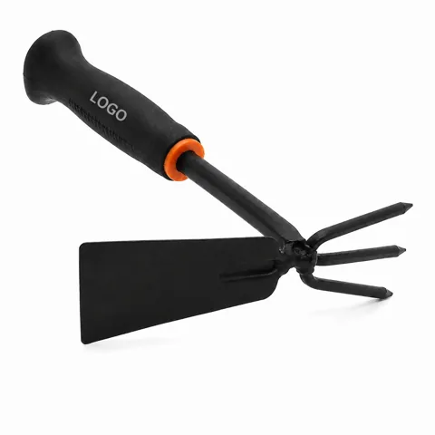 Black Dual Garden Rake Hoe with Comfort Grip for Debris