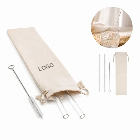 Reusable Glass Straws 2-Pack with Cleaning Brush & Bag