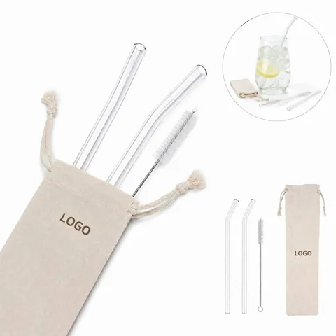 Curved Glass Straws Set of 2 with Cleaning Brush