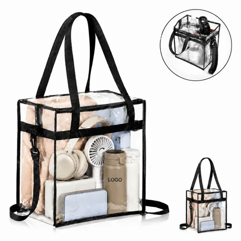 Clear PVC Tote Bag with Detachable Strap, Zippered Top