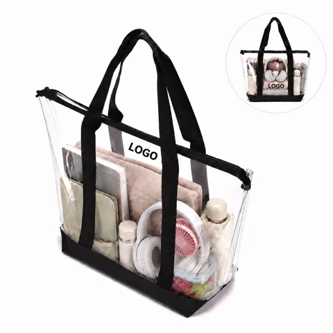 Clear Zippered Front Pocket Tote Bag for Gym, Beach, Travel