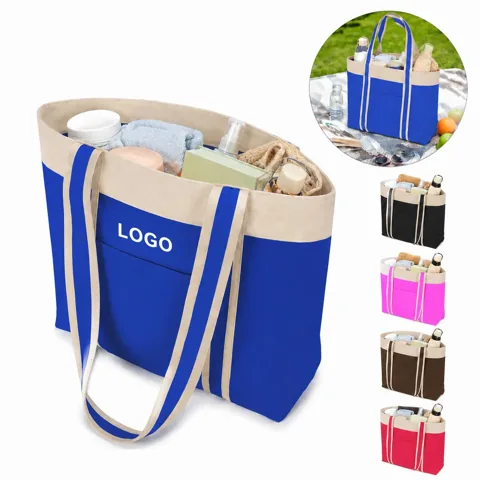 Oversized Canvas Beach Tote with Front Pocket for Everyday