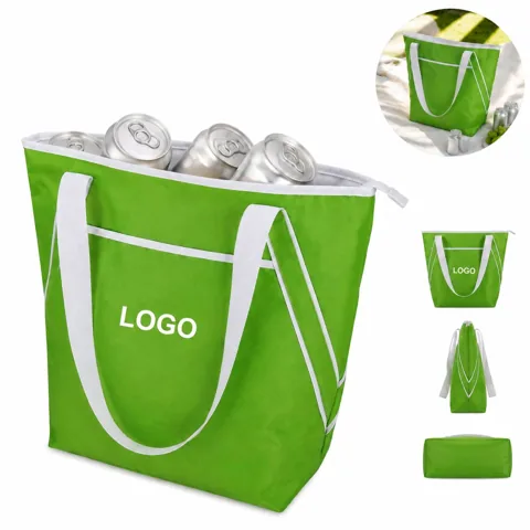 Portable Insulated Cooler Beach Tote with Zippered Top