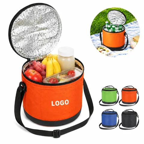 Cylindrical Insulated Beverage Tote with Adjustable Strap