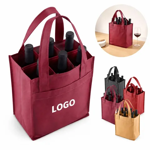 Six Bottle Wine Tote Carrier Bag with Zippered Pocket