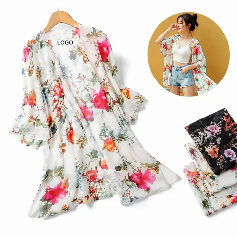 Women's Floral Chiffon Kimono Cover Up Beach Wrap