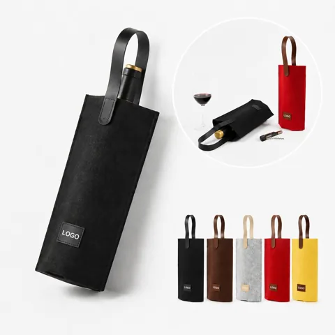 Premium Felt Wine Bottle Carrier with PU Handles