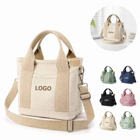 Heavy Duty Canvas Tote Bag with Multiple Pockets and Zipper