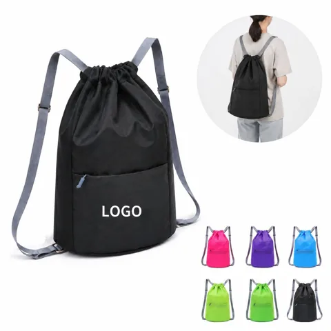 Spacious Cinch Sack Backpack with Front Zippered Pocket