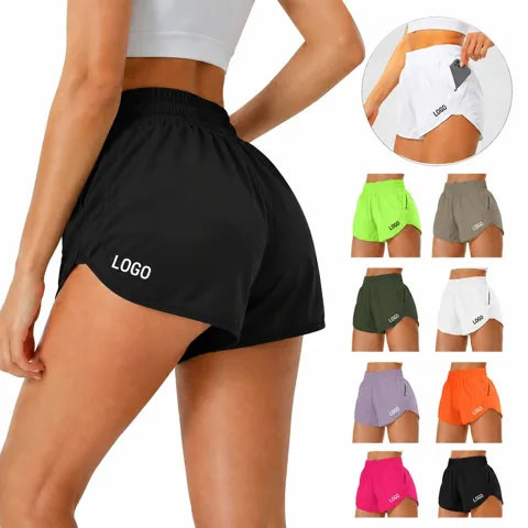 High Rise Active Shorts with Zip Pockets, Breathable Workout