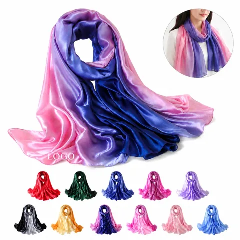 Luxurious Gradient Silk Wrap Scarf Lightweight Sun