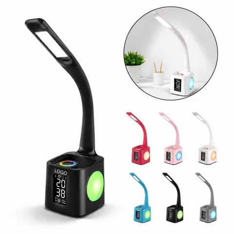 256 Color Changing LED Desk Lamp with USB Port, Clock