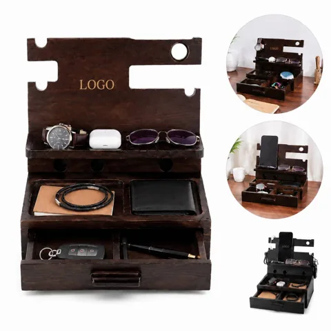 Solid Wood Desk Organizer Caddy with Open Compartments