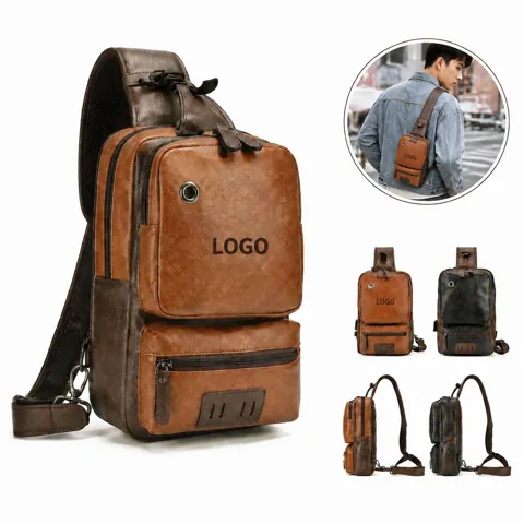 Waterproof PU Leather Sling Backpack with USB Charging Port
