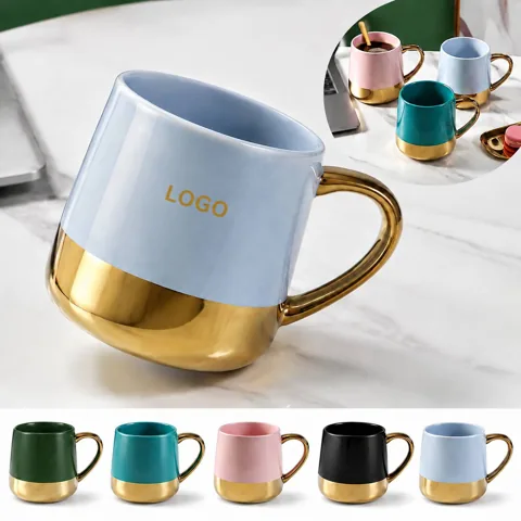 Gold Handle Ceramic Coffee Cup, Durable Eco-Friendly Mug