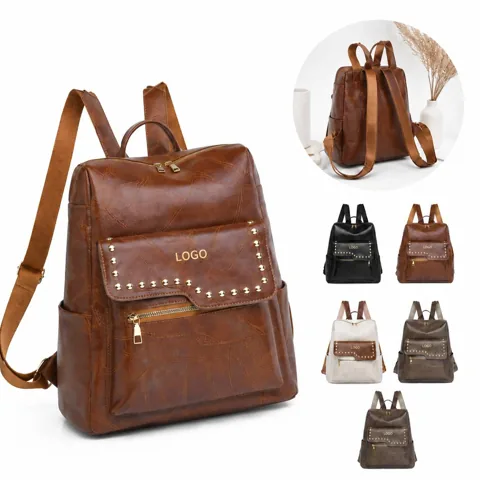 Genuine Leather Studded Backpack for Travel School Daily