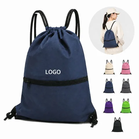 Custom Drawstring Backpack with Zip Pocket for Sport Travel