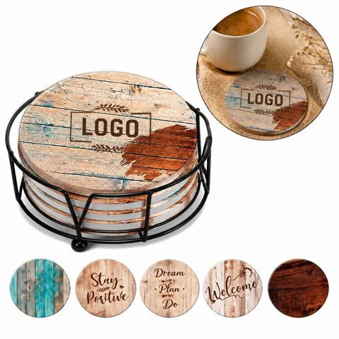 Custom Wooden Coasters 4 Pack Absorbent Drinkware Set