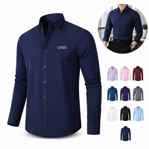 Men's Casual Stretch Long Sleeve Button Down Shirt