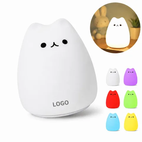 Cat-Shaped Silicone Night Light, Touch Control, 3 Modes