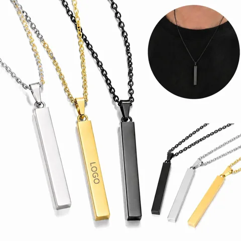 Custom Engraved Stainless Steel Bar Pendant Necklace