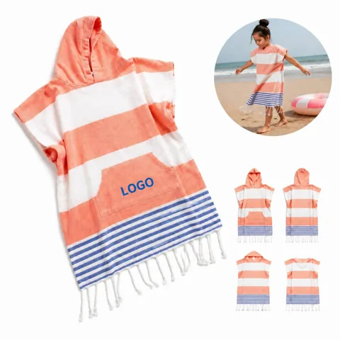 Kids Cotton Hooded Towel Poncho for Beach Pool Bath