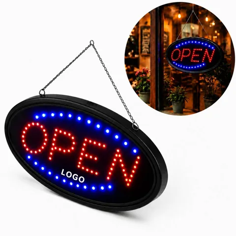 Illuminated Open Sign with Flashing Steady Mode, Wall