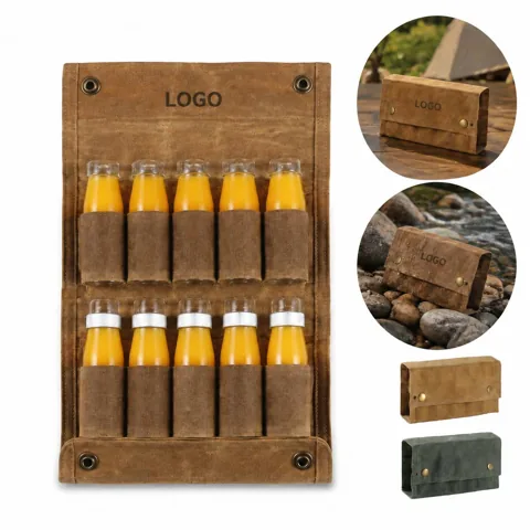 Canvas Spice Travel Pouch Set with 9 Glass Jars for Outdoor