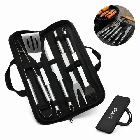 Stainless Steel BBQ Tool Kit 5 Piece Set with Tote Bag