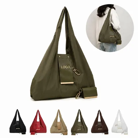 Foldable Nylon Shopping Bag with Built-in Keychain Pouch