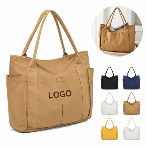 Classic Canvas Tote Shoulder Bag, Solid Color, Spacious