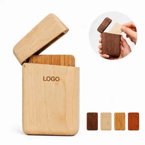 Walnut Wood Magnetic Business Card Case, Flip Top for 20