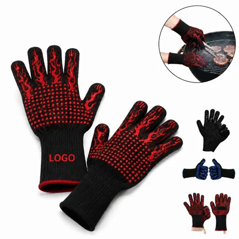 Heat Proof BBQ Gloves, Extra Long Silicone Coated