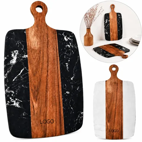 Marble Wood Dual Surface Cutting Board with Liquid Groove