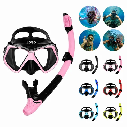 Adult Snorkel Mask Set Dry Valve Scuba Diving with Tempered