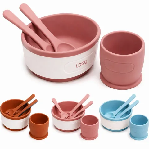 Baby Suction Silicone Tableware Set with Bowl, Cup, Spoon
