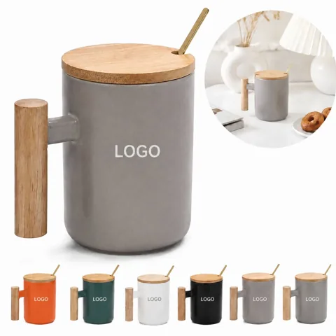 Personalized 14oz Ceramic Coffee Mug Set with Bamboo Lid