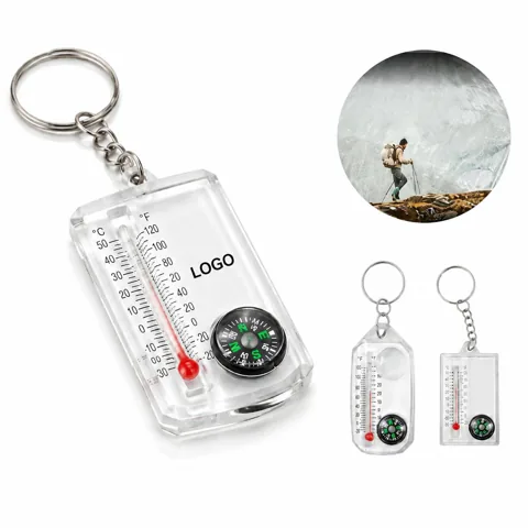 Compact Customizable Thermometer Compass Keychain